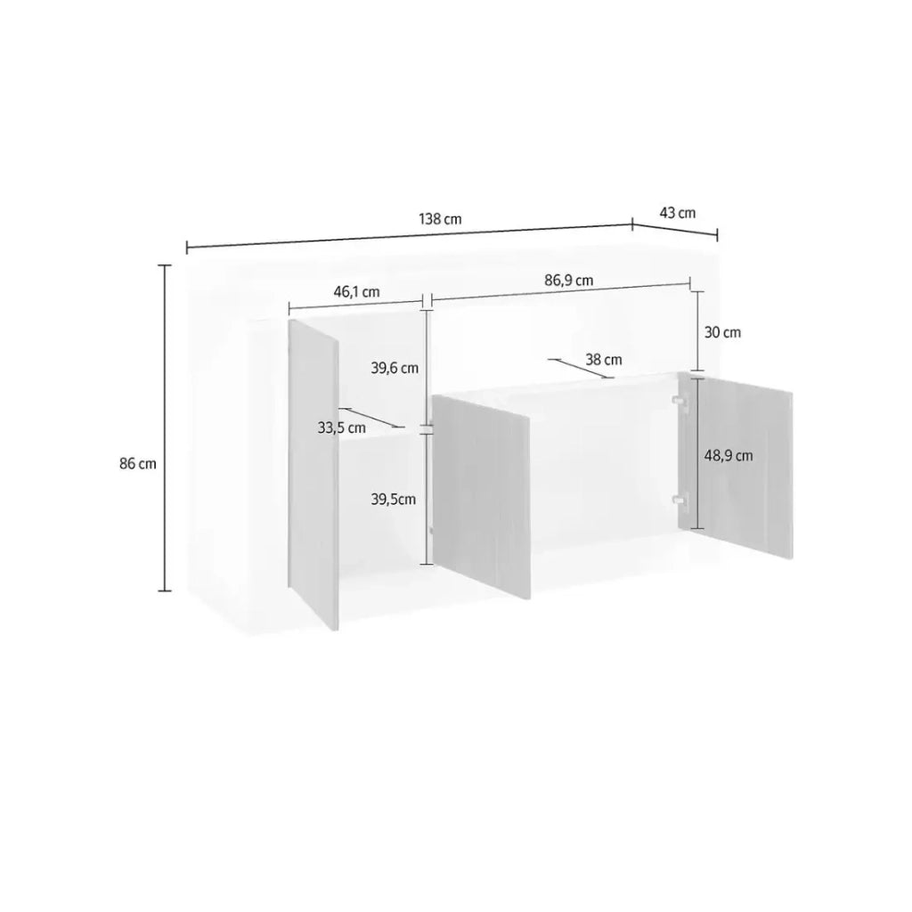 Buffet a 3 ante battenti in legno, colore cemento, collezione URBAN