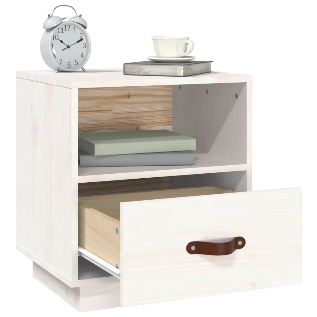 Comodino Bianco 40x34x45 cm in Legno Massello di Pino 818297