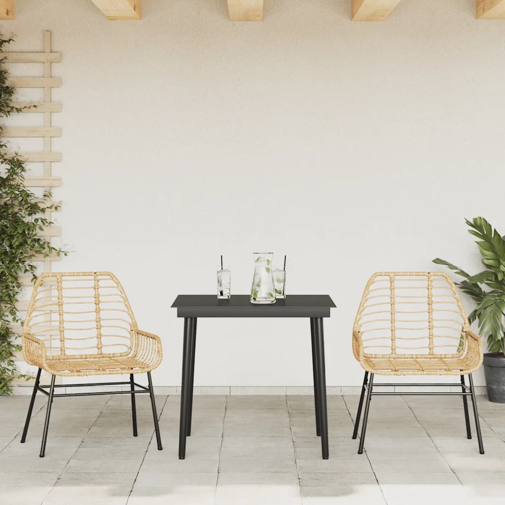Set da Pranzo da Giardino 3 pz | Set Salotto da Giardino Marrone in Polyrattan Vetro