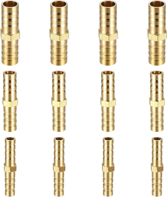 Set di Connettori a Sfera in Ottone di 12 pezzi - 2 vie e Connettori a T a Sfera - Per Tubi di Scarico, Tubi di Alimentazione e Tubi di Raffreddamento - 6 mm, 8 mm, 10 mm
