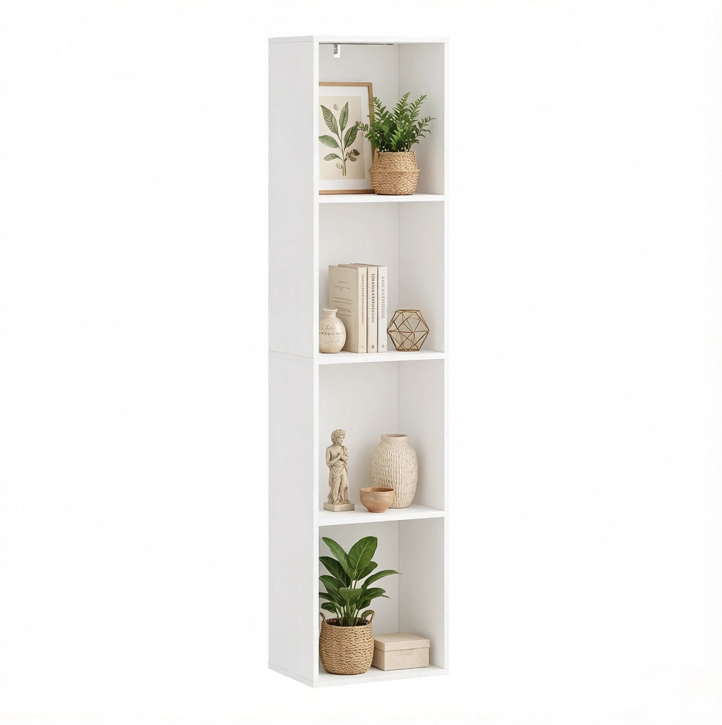 Libreria verticale 40x29x170 cm bianca in truciolare E1, 4 vani con LED RGB