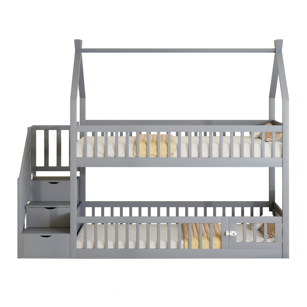 Letto a castello per bambini 90x200 cm con tetto grigio