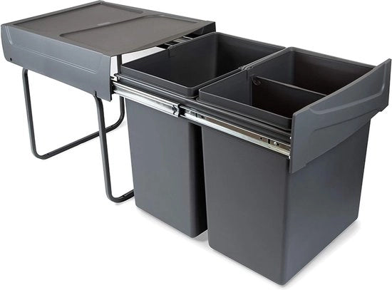 Contenitore di Rifiuti Cucina Estensibile - 40 L - Grigio Antracite - Acciaio e Plastica