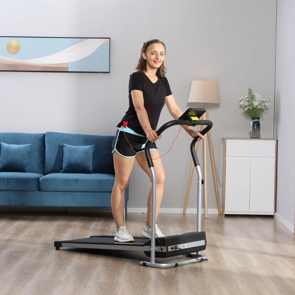 EasyComfort Tapis Roulant Elettrico Pieghevole, Tapis Roulant Elettrico Portatile 1.25HP con Schermo LCD, Velocità 1-10 km/h, Ruote, Allenamento per Casa, Ufficio, Palestra, Nero e Grigio