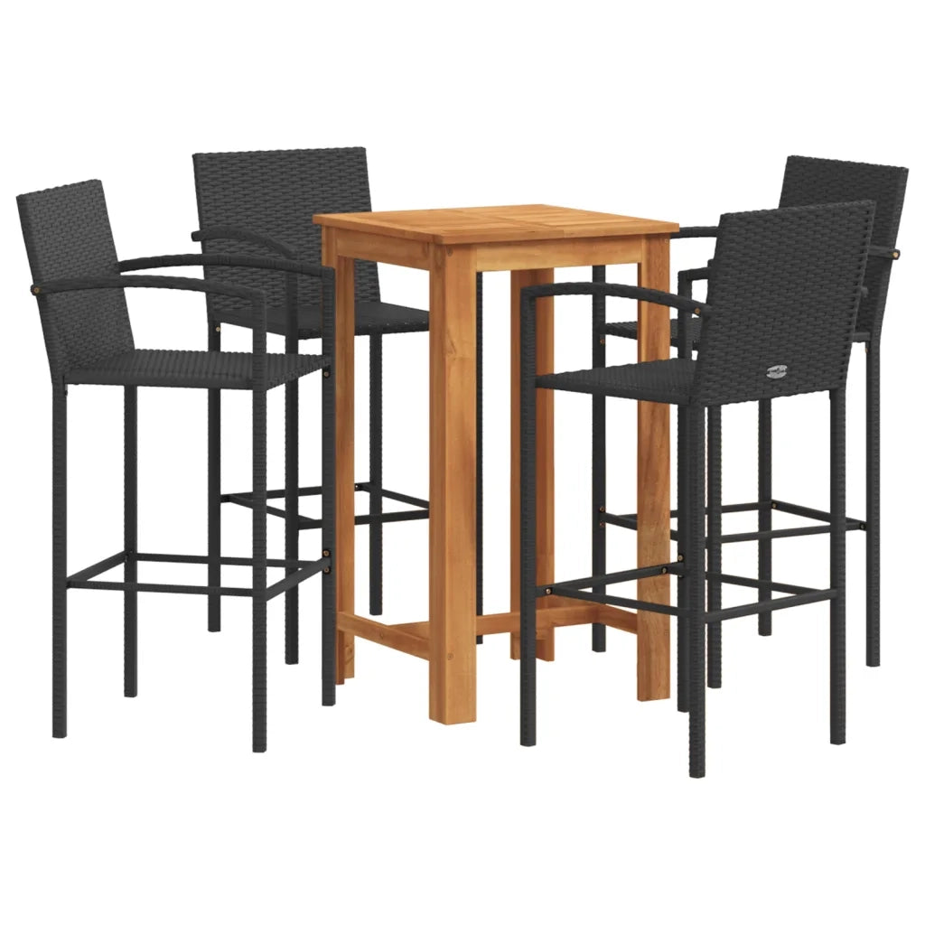 Set Bar da Giardino 5 pz Nero in Legno Acacia e Polyrattan 3295276