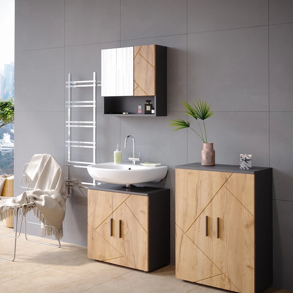 Vicco Set mobili bagno Quercia dorata/antracite 3 pezzi, con base 60 cm