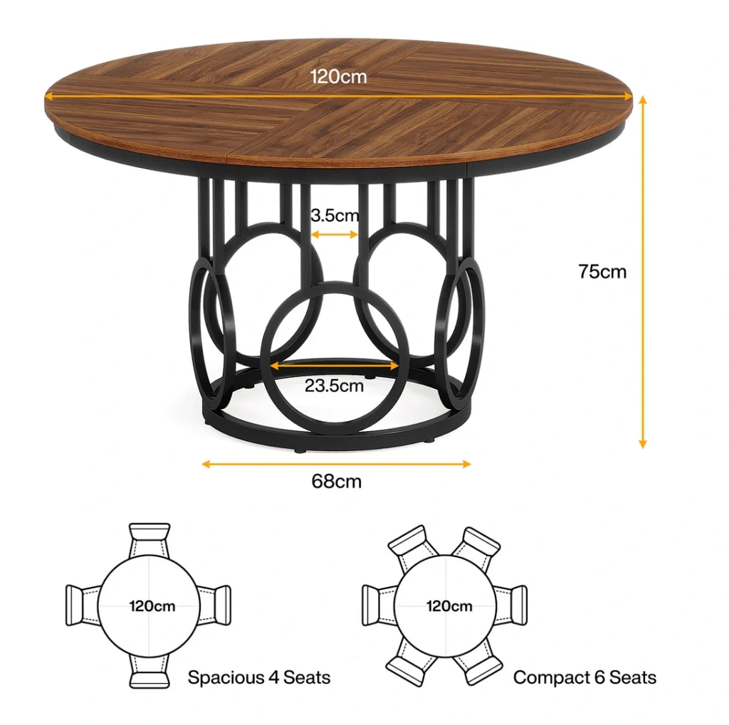 Tavolo da pranzo rotondo Ø120 cm in MDF e metallo