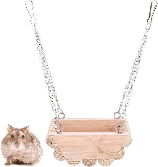 Giocattolo a pendolo per gabbia - Giocattolo in legno per piccolo animale domestico con catena - Barca sospesa per hamster (21,6x10,9x7,9cm)