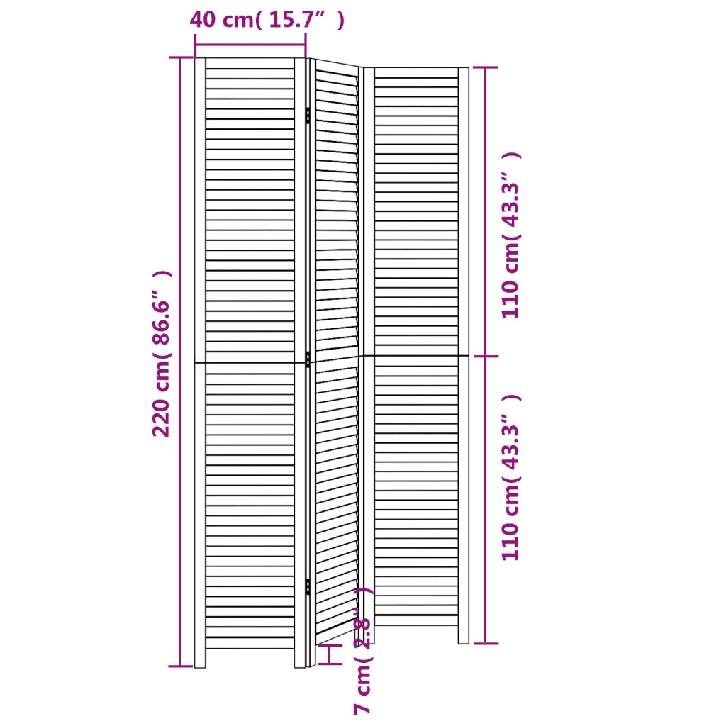 Divisorio Ambienti | Divider per stanze | Paravento 3 Pannelli Nero Legno Massello di Paulownia