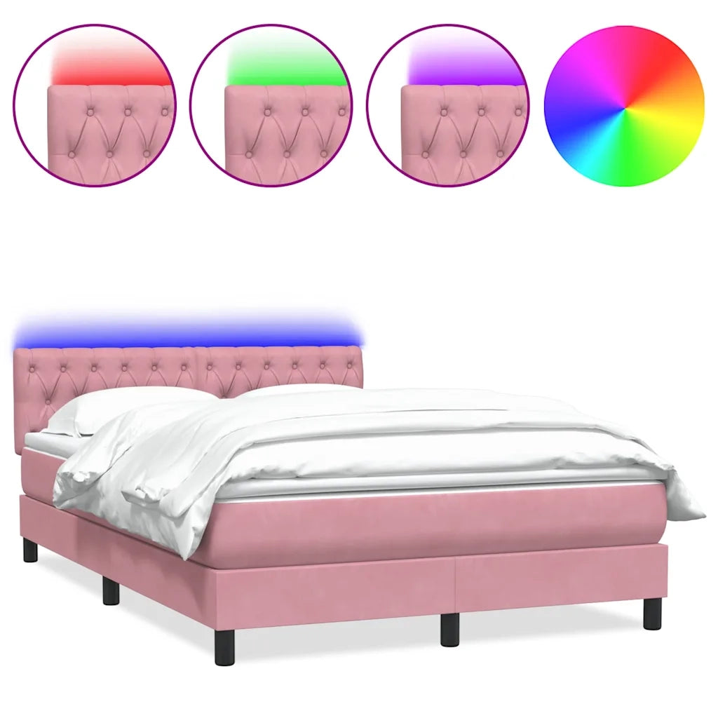 Letto a Molle con Materasso e LED Rosa 160x210 cm in Velluto 3317180