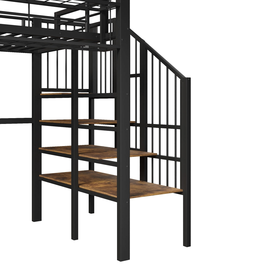 LETTO A CASTELLO 90x200 cm in metallo e MDF con LED, nero