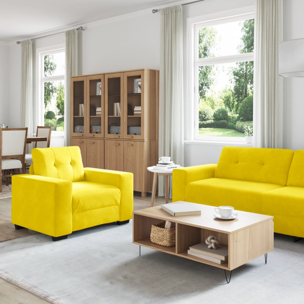 Set di divani 3 pezzi con cuscini in velluto giallo
