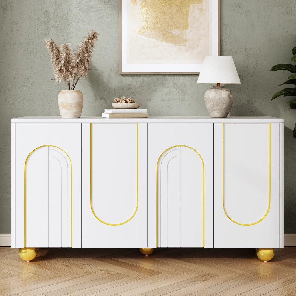 Credenza e madia a 4 ante con 2 vani interni, per soggiorno, in MDF e pannello truciolare bianco 140 × 40 × 74 cm
