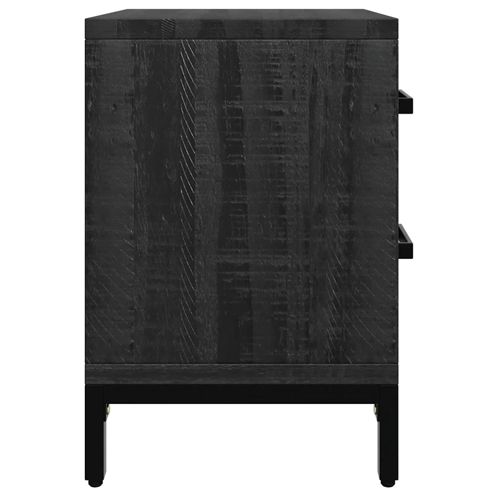 Set di 2 Comodini | Armadio da Notte | Mobiletto da notte Neri 36x30x45 cm in Legno Massello di Pino