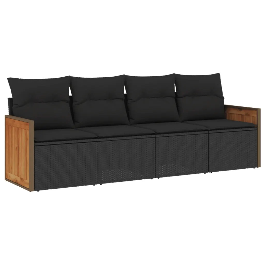Set Divani da Giardino 4 pz con Cuscini Nero in Polyrattancod mxl 90195