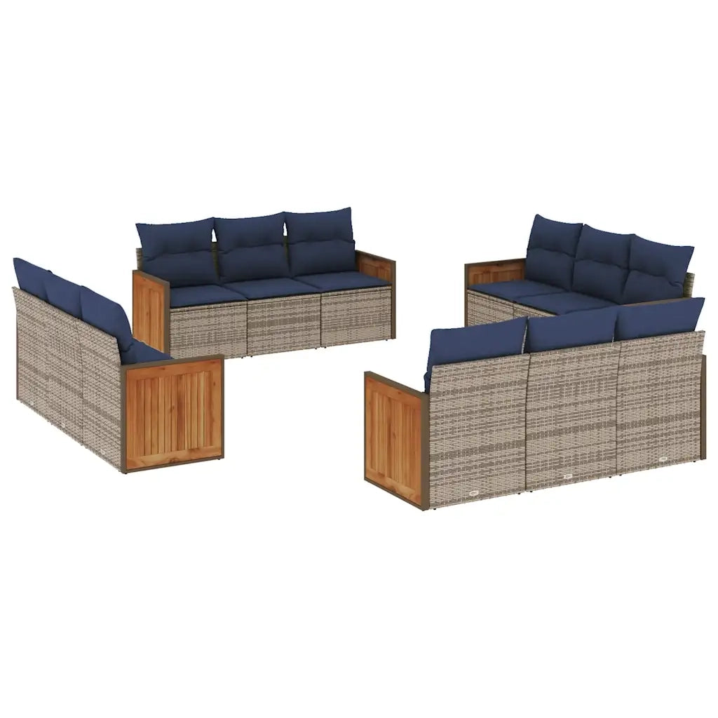 Set Divani da Giardino 12 pz con Cuscini Grigio in Polyrattan 3227517