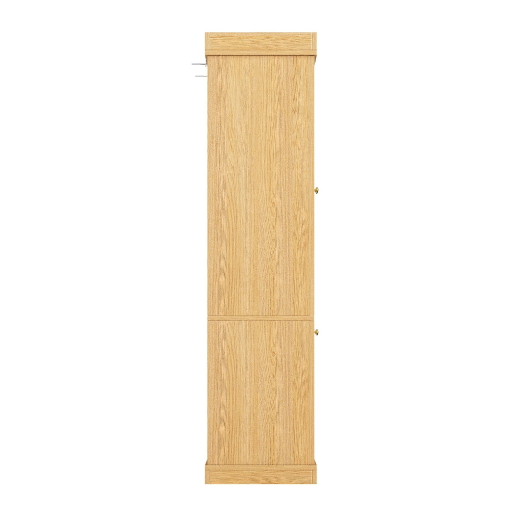 Vetrina, libreria, luci a LED, ante in vetro, dispositivo antiribaltamento, colore del legno grezzo