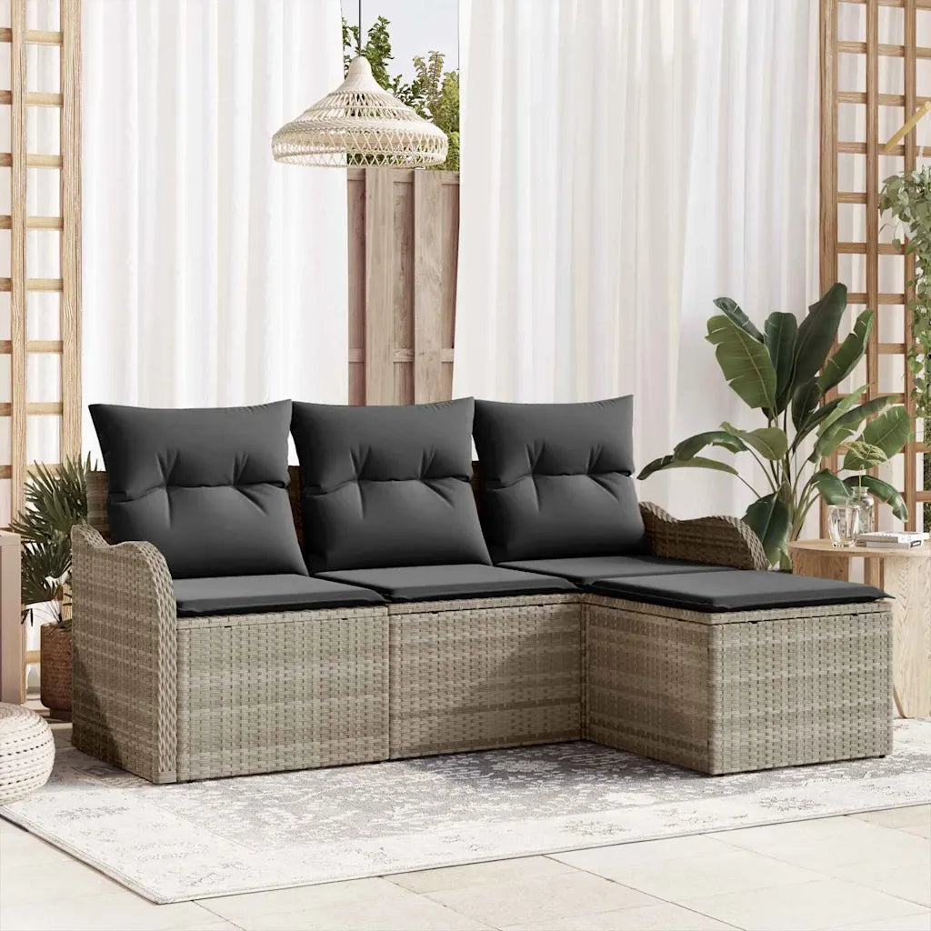 Set Divano da Giardino 4 pcs Grigio chiaro Poly Rattan