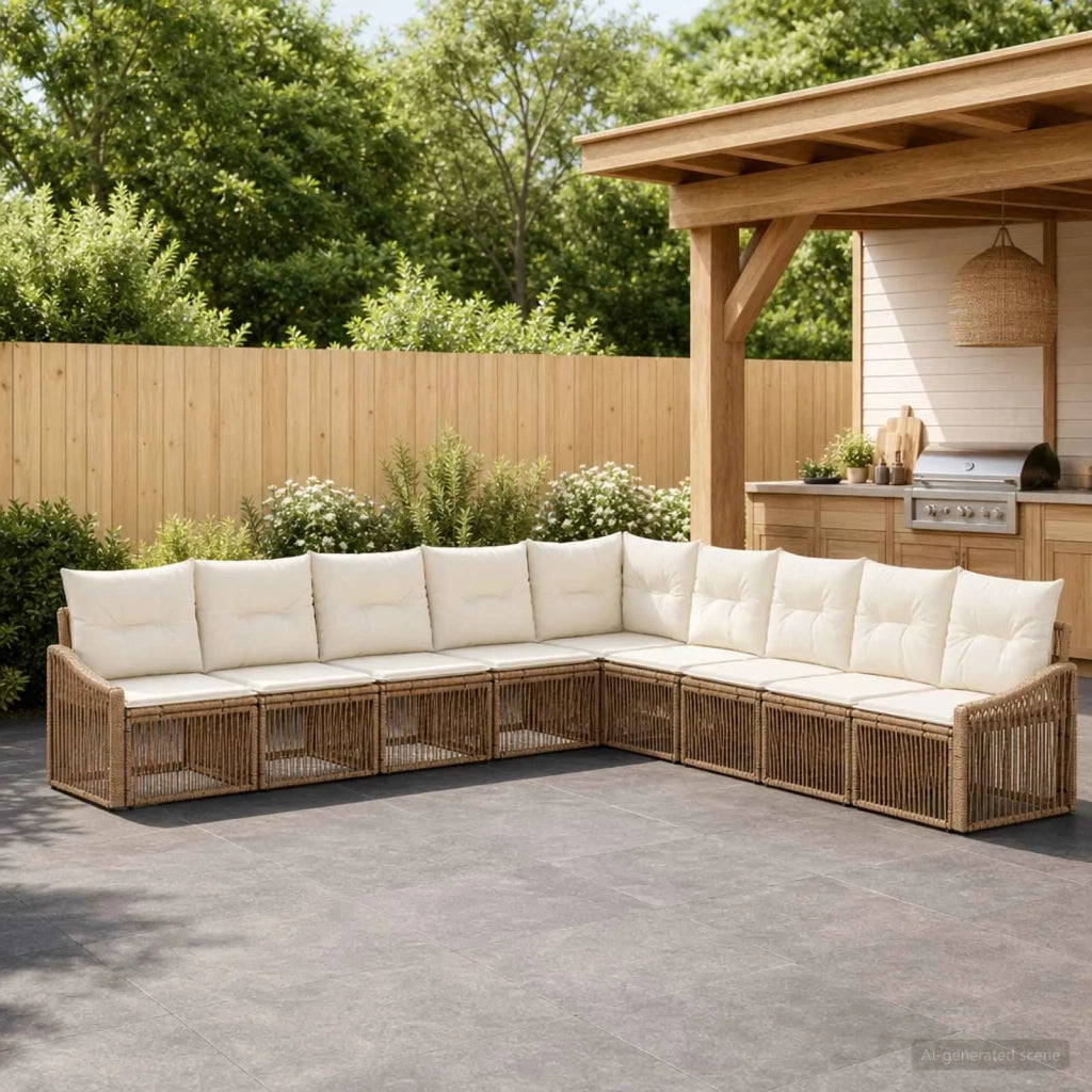 Set Divano da Giardino 9 pz Beige polyrattan 3436029