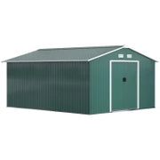 Casetta da Giardino con 2 Porte Scorrevoli e 4 Prese d'Aria in Acciaio, 340x386x200cm, Verde
