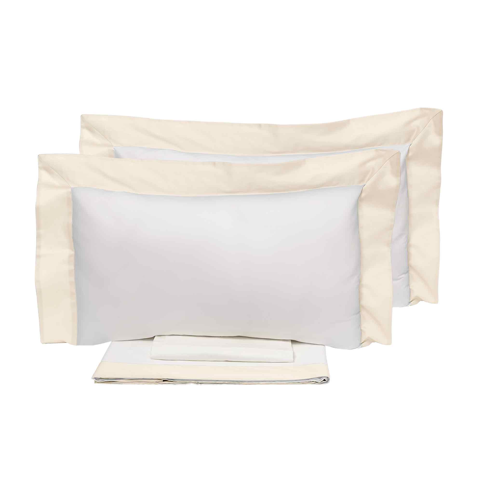 Set Lenzuola 1 Piazza e Mezzo Sopra Sotto e Federe Bordi in Raso Garrini Eveline Avorio/Avorio