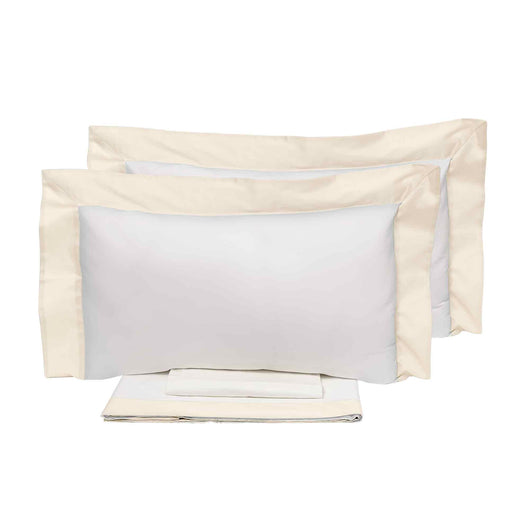 Set Lenzuola 1 Piazza e Mezzo Sopra Sotto e Federe Bordi in Raso Garrini Eveline Avorio/Avorio