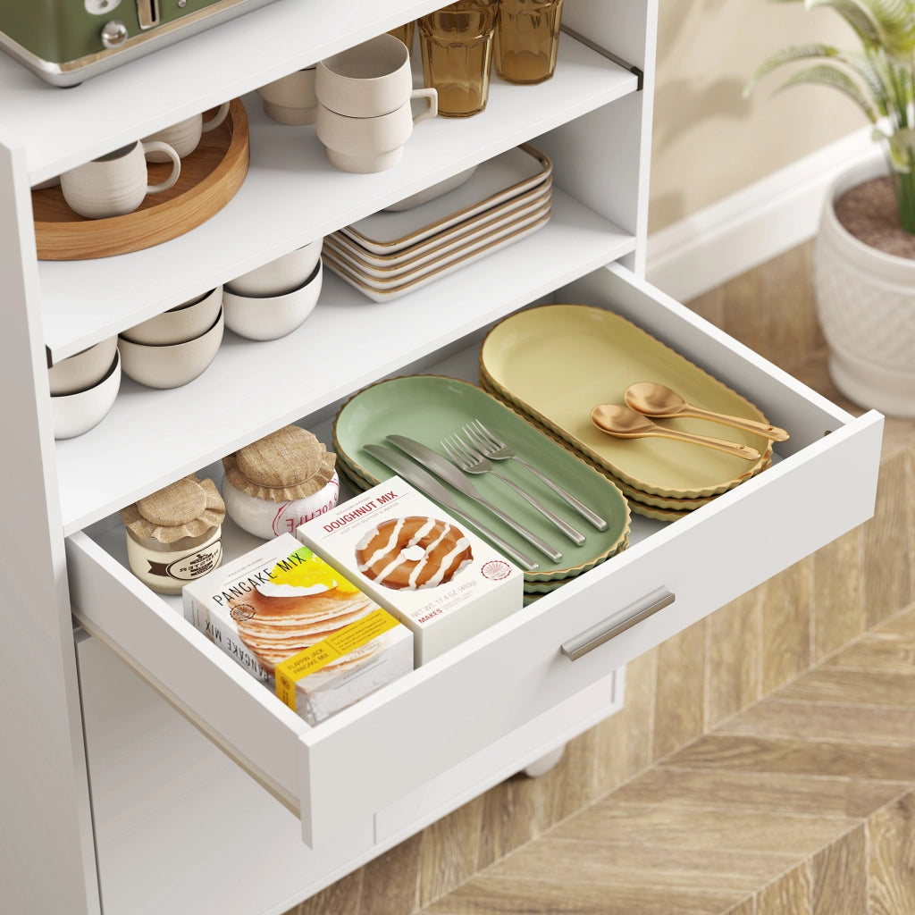 Mobile Cucina Multiuso 59x40x92 cm con Ripiano Estraibile in MDF Bianco