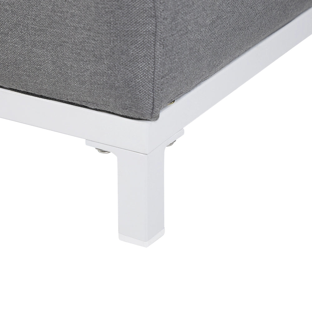 Divano da giardino Rivestimento in tessuto grigio Gambe in alluminio bianco Mobili da esterno per interni Resistente alle intemperie