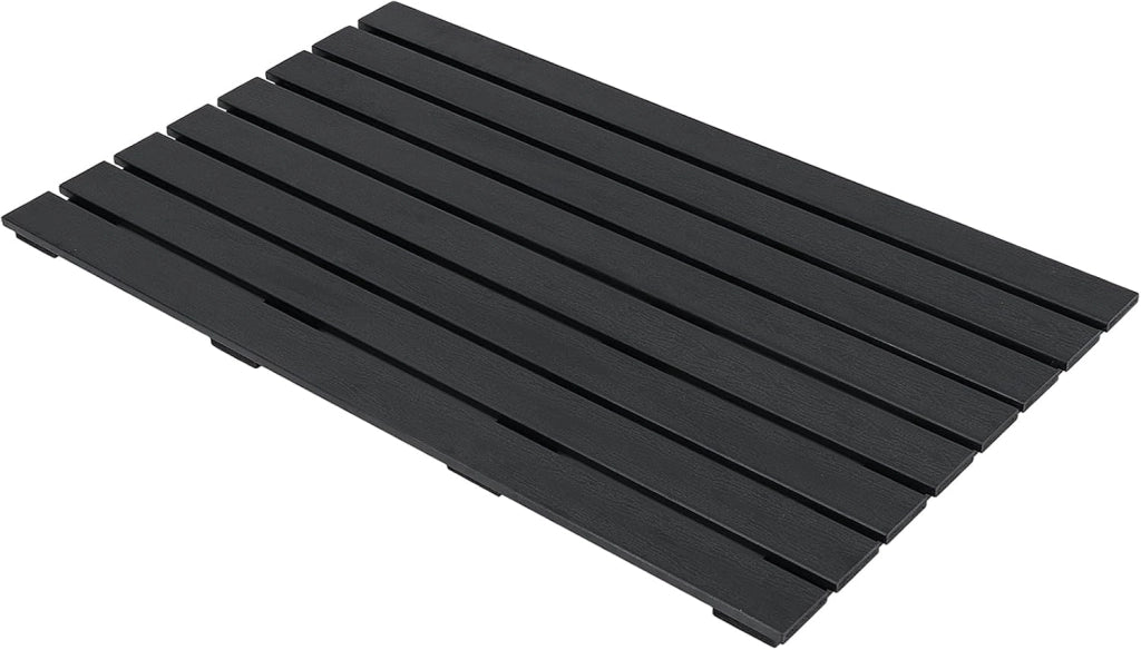 Pedana Doccia in WPC Antiscivolo 100 x 60 cm, Pedana da Bagno Finitura Effetto Legno, Tappetino da Doccia Rettangolare per Vasca e Piscina, da Interno ed Esterno, Nero