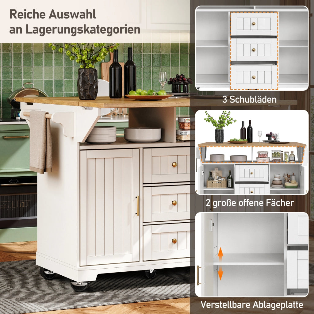 ISOLA CUCINA allungabile 120 x 80 x 95 cm MDF e metallo bianco