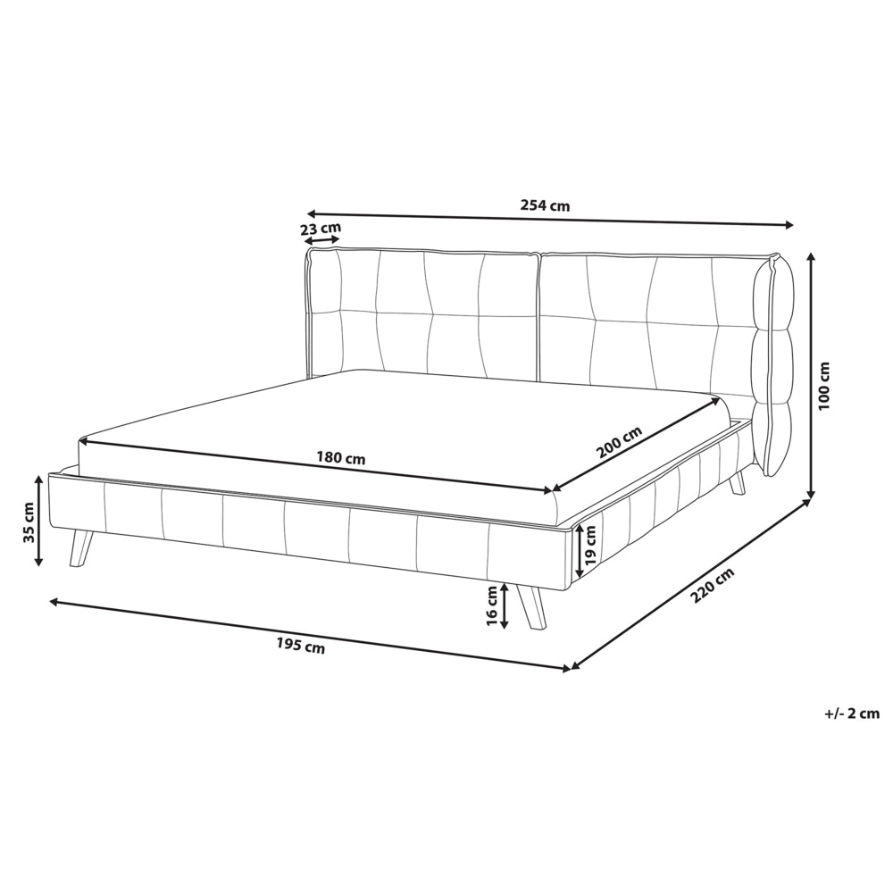 Letto Tappezzeria trapuntata in velluto grigio Gambe in legno chiaro 180 x 200 cm a doghe con testiera regolabile Wingback