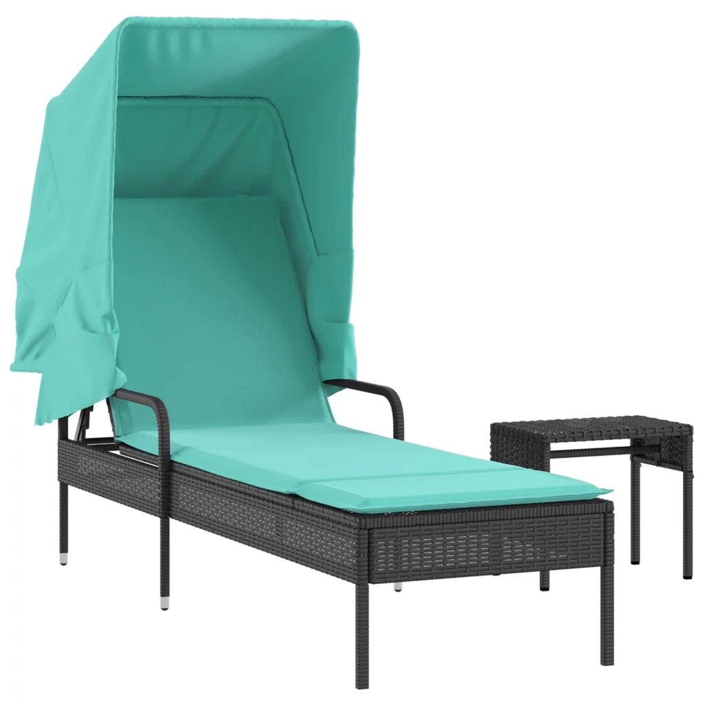 Lettino prendisole con tettuccio e Tavolino in Polyrattan Nero 368205
