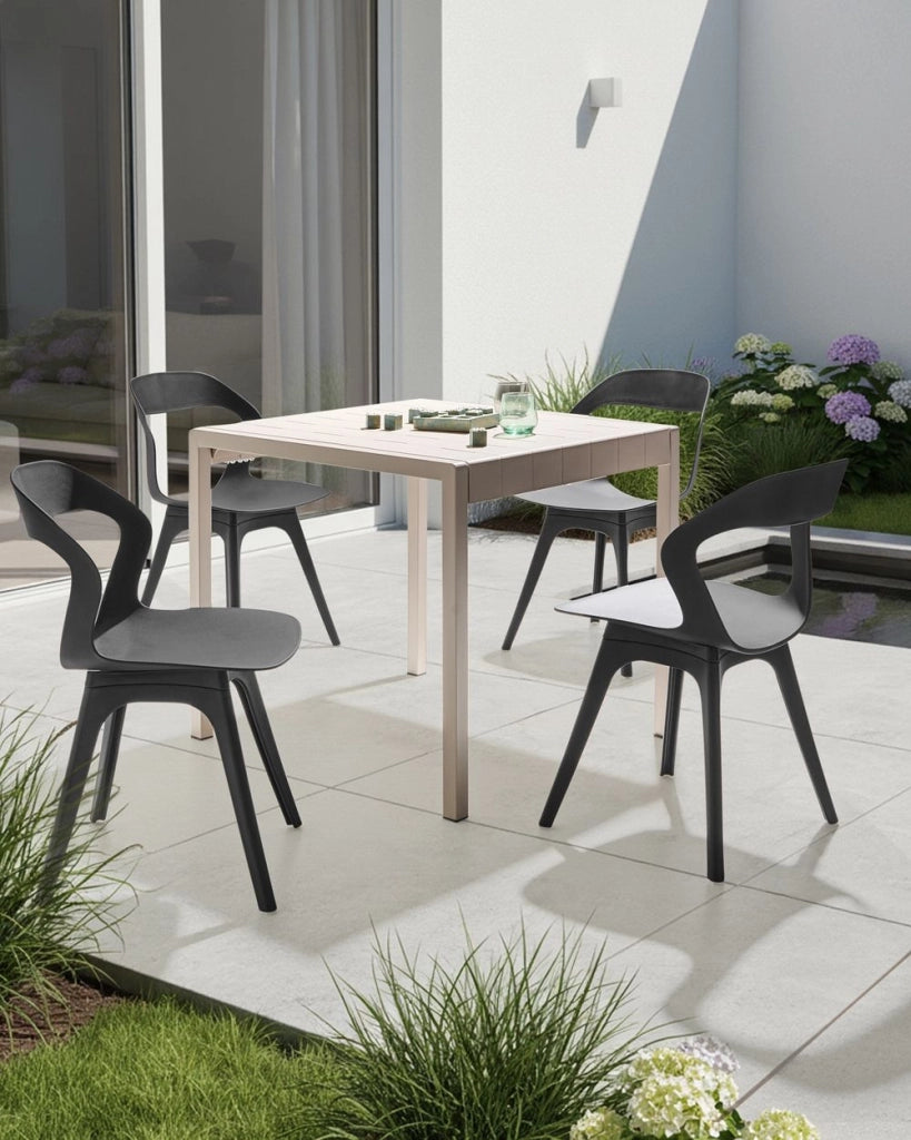 Set di 4 sedie da giardino in polipropilene nero, leggere, resistenti alle intemperie, in plastica, per interni ed esterni, moderne