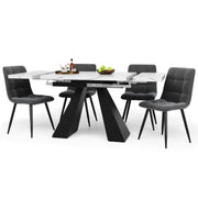 Set tavolo da pranzo e sedie con 1 tavolo allungabile e 4 sedie in MDF; metallo e velluto bianco e nero