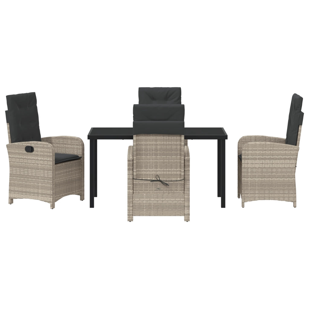 Set da Pranzo da Giardino 5 Pezzi con Cuscini in Rattan Grigio Chiaro