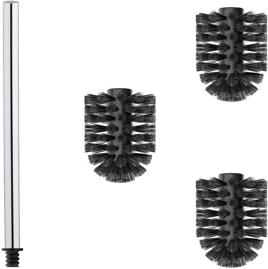 Set di spazzole per il water di acciaio inossidabile WAVEWO 304 | 1 x impugnatura in acciaio inossidabile lucido (27 cm) | 3 x testine intercambiabili Ø 7 cm | Ambientalmente compatibile | Per moderne bagni (nero, 7,0 cm)