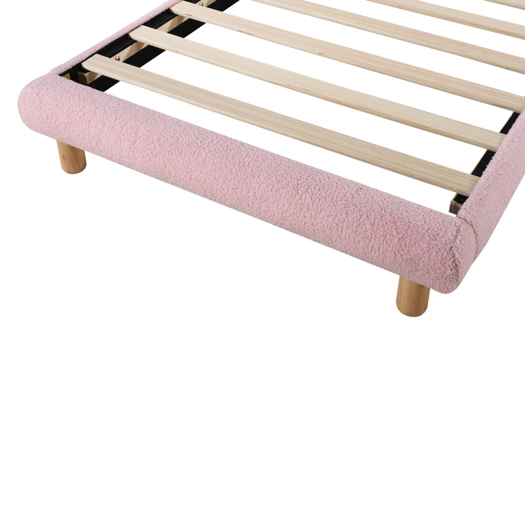 Letto imbottito ULEVR 90x200 cm rosa in boucl¨¦ con testiera regolabile e rete a doghe