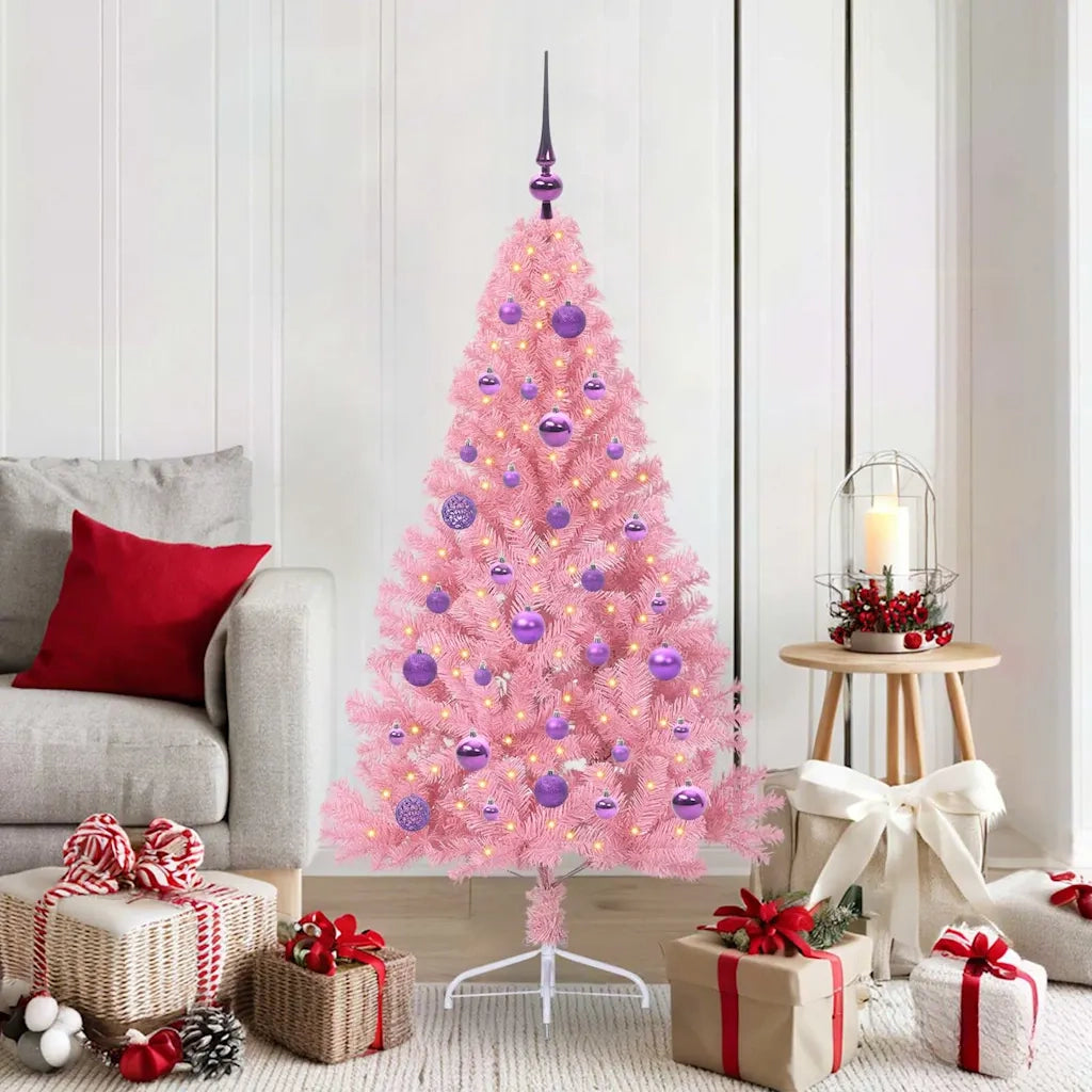 Albero di Natale | Decorazioni natalizie artificiale con luci integrate Rosa 150 cm PVC