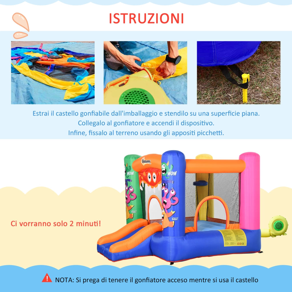 Castello Gonfiabile Bambini con Scivolo e Canestro ¨C zephmum ¨C 250x180x175 cm