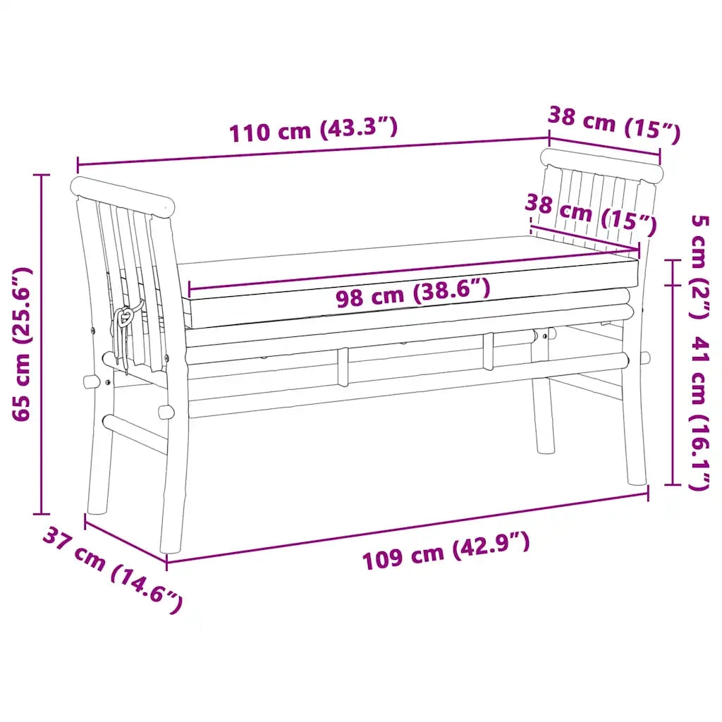 Panchina da giardino con cuscino Marrone 110 x 38 x 65cm Bambù 4108078