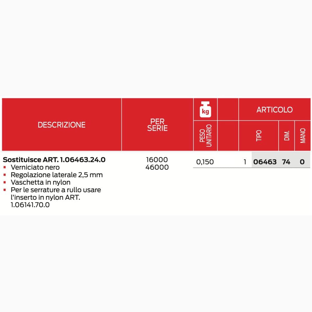 Contropiastra Regolabile in metallo per Serrature Codice CISA 1.06463.74