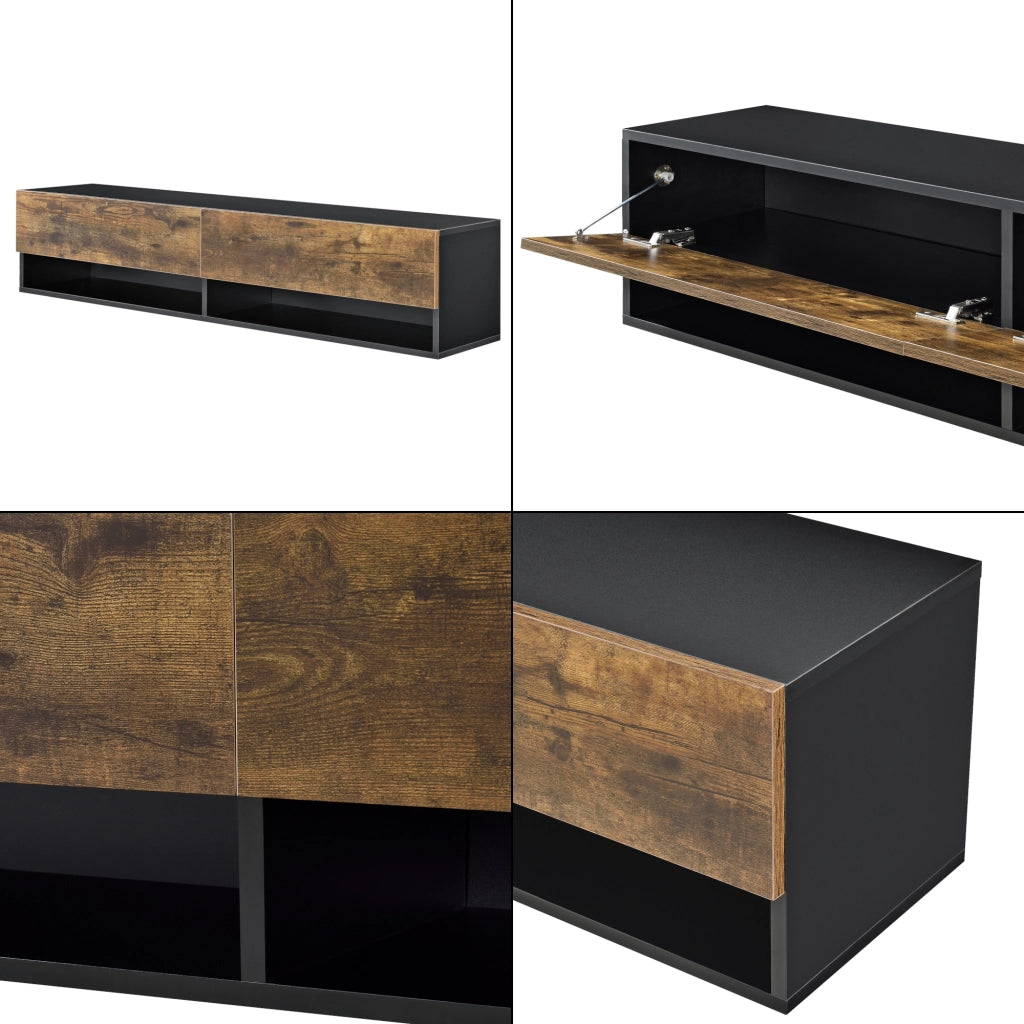 Mobile Porta TV Halmstad da Parete con Ante a Ribalta 140 x 31 x 30 cm - Nero/Effetto Rovere Scuro [en.casa]