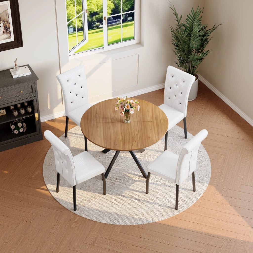 Sedie da Pranzo Set 2 Pezzi ¨C MINIMAL ¨C Bianco, Ecopelle con Bottoni e Gambe in Metallo