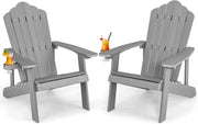 Sedia da Giardino Adirondack in HIPS, Sedia Adirondack con Portabicchieri, Poltrona da Esterno Resistente, per Giardino, Balcone, Piscina, Portata 150 kg (2, Grigio)