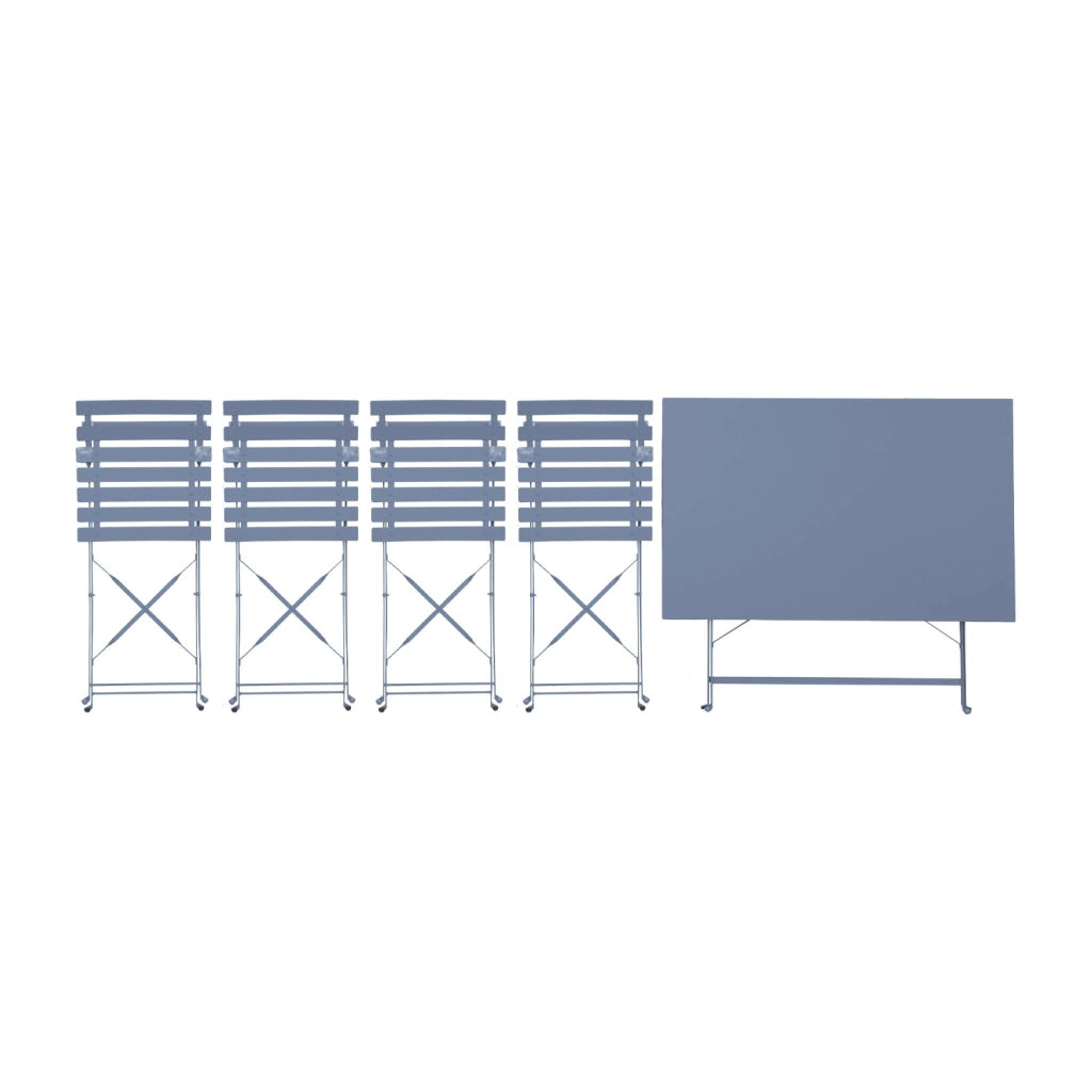 Set tavolo da giardino pieghevole in acciaio con 4 sedie, 110cm, blu