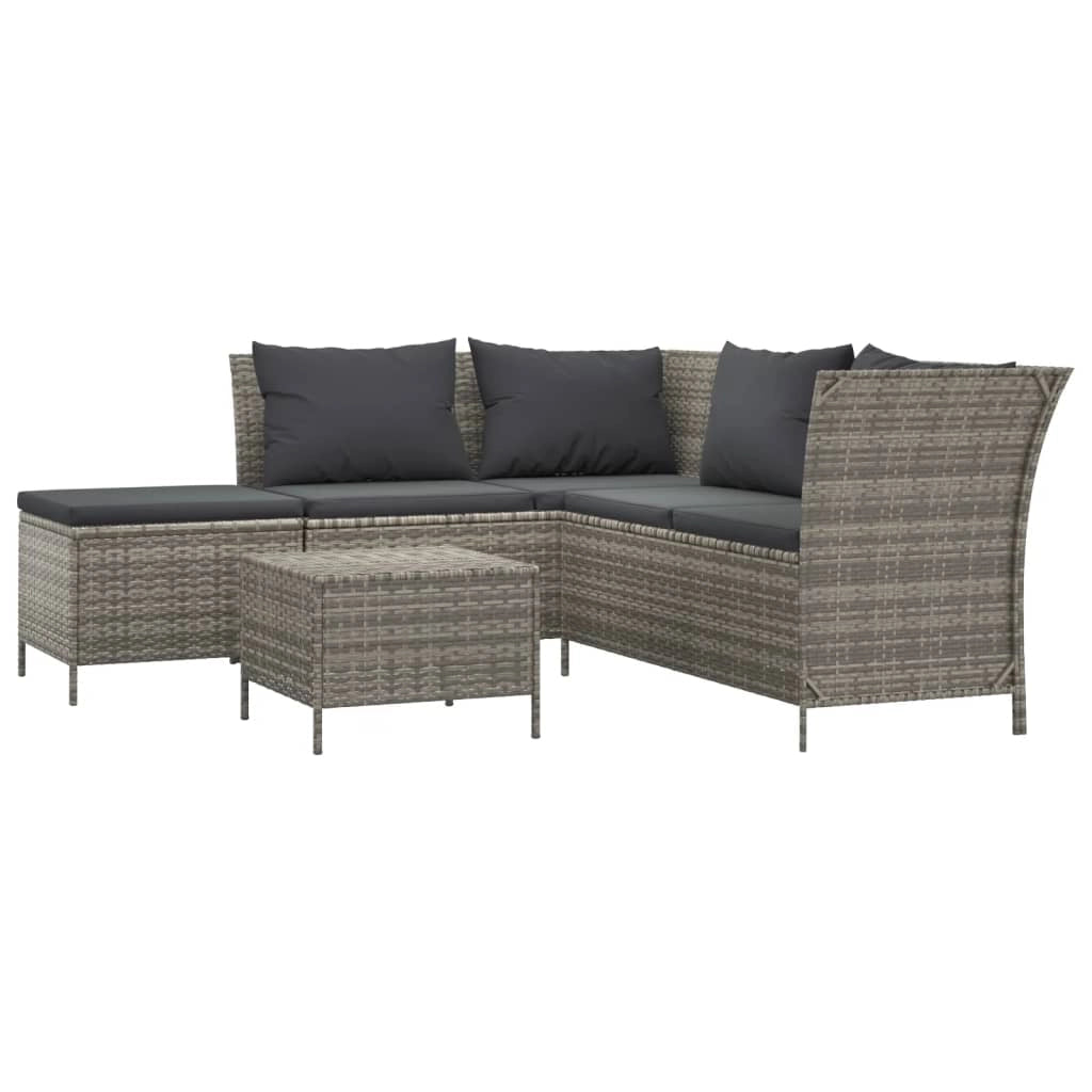 Set di mobili da giardino per esterni 4 pezzi con cuscini resina intrecciata grigia 02_0016149