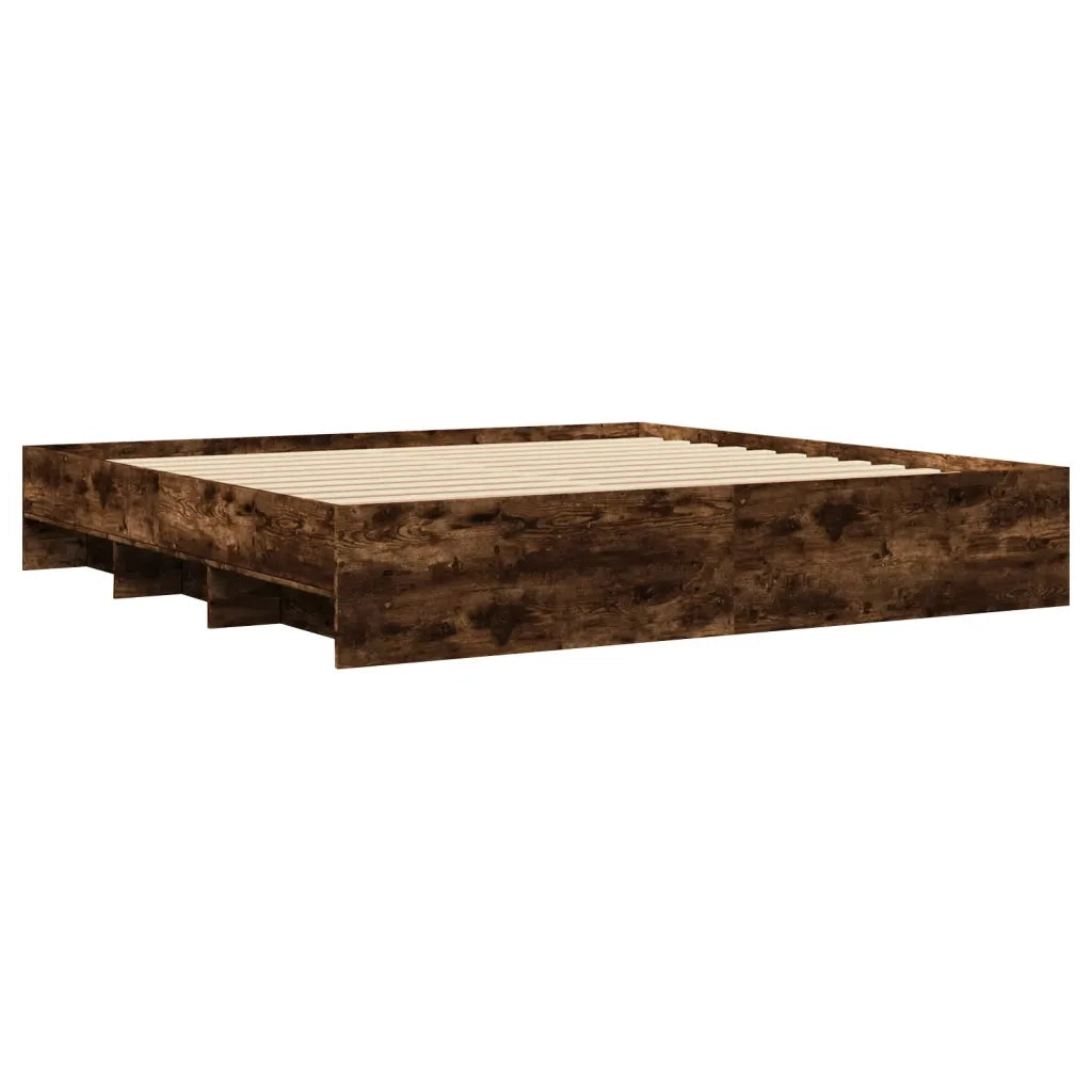 Letto matrimoniale | Letto per adulti | Giroletto senza Materasso Rovere Fumo 200x200 cm in Truciolato