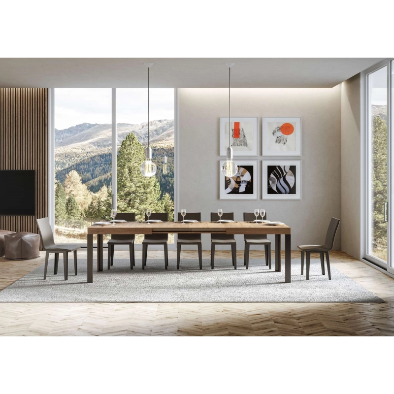 Tavolo allungabile 90x180/284 cm Linea telaio Antracite - Quercia Natura