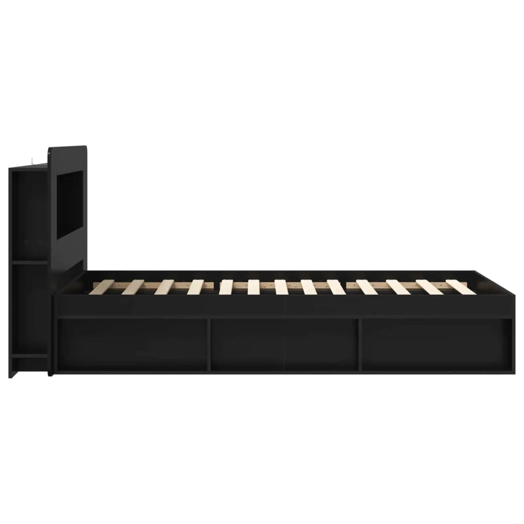 Telaio del letto con storage con testiera Nero 90 x 200 cm