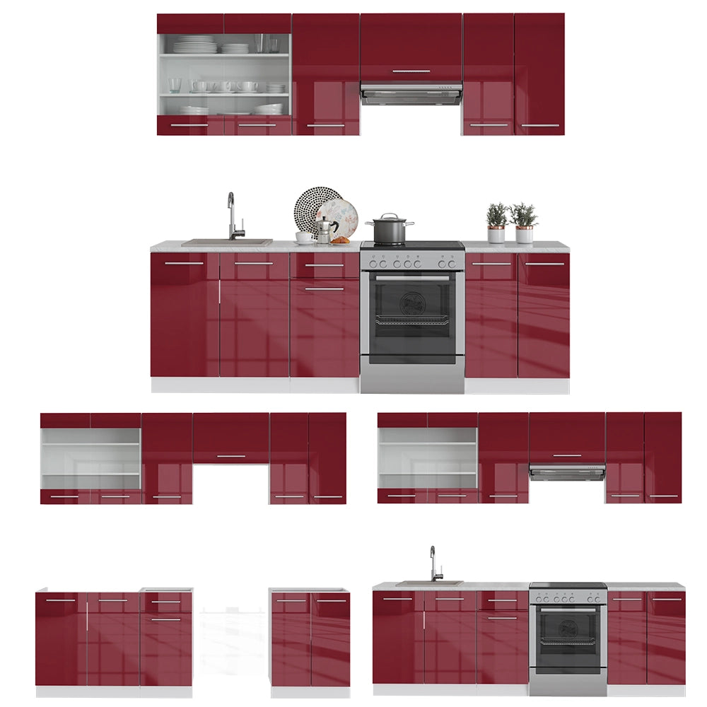 Cucina componibile Fame-Line Bordeaux lucido/Bianco 240 cm, PL Marmo Vicco